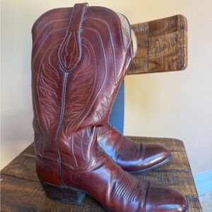 TO Stanley vintage French toe Tan and Brown Leather Cowboy Boots